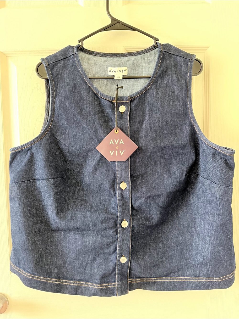Ava & Viv Dark Blue Denim Button-Front Women's Top